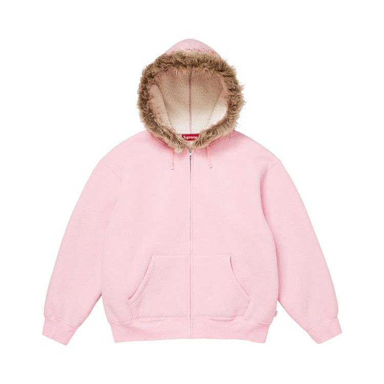 Толстовка Supreme Faux Fur Zip Up Hooded Sweatshirt, Light Pink — фото 2