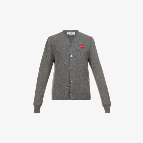 

Шерстяной кардиган с вышивкой в виде сердечек Comme des Garçons, серый