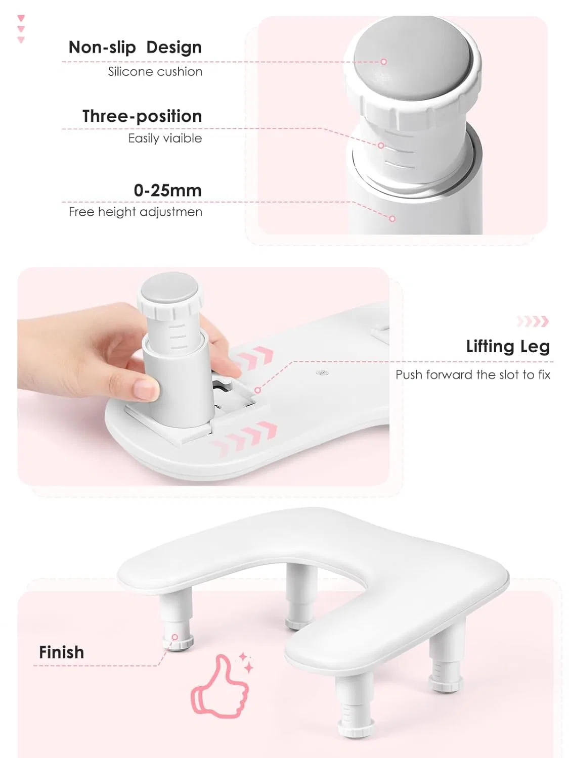 U-образная подставка для рук для маникюрного стола, белая ‎Lionvison, U2-Arm Rest-W — фото 3