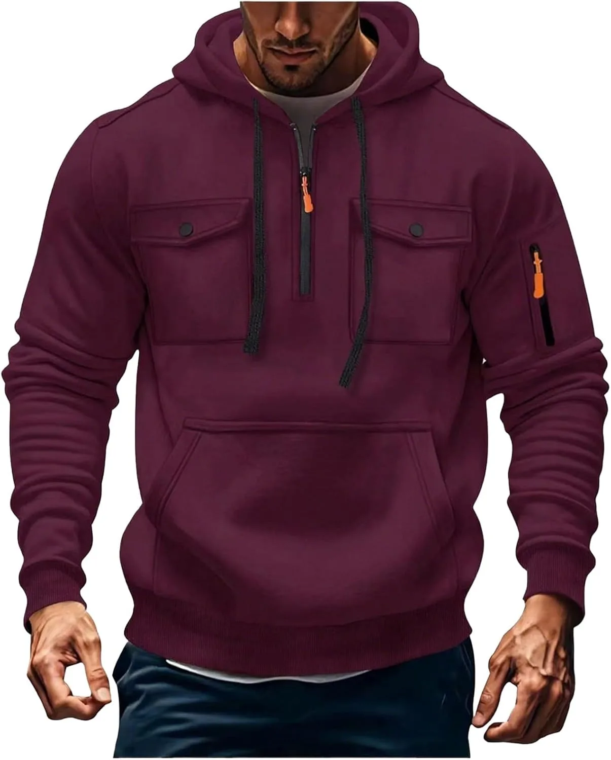 

Карго худи для мужчин Casual с четвертью молнией