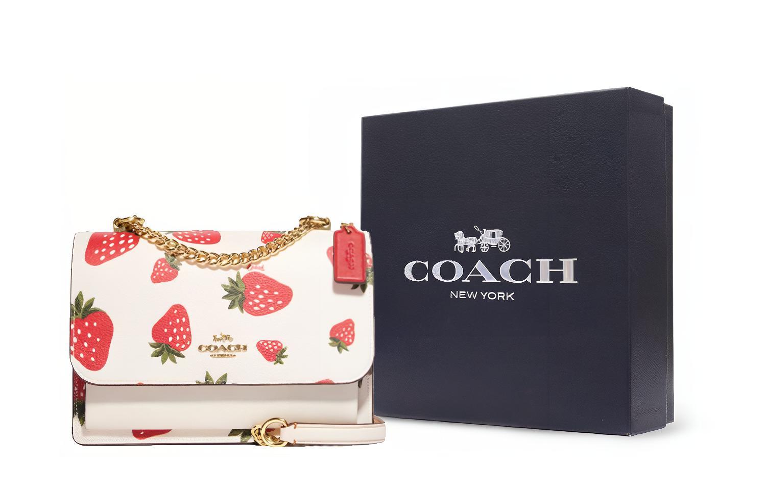 

COACH Кожаный дорожный саквояж через плечо маленький женский белый и красный
