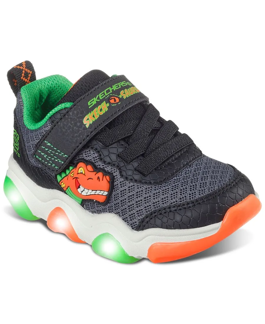 Детские кроссовки Mighty Glow 2.0 - Dino Bolt с подсветкой и ремешком от Finish Line Skechers, черный, белый