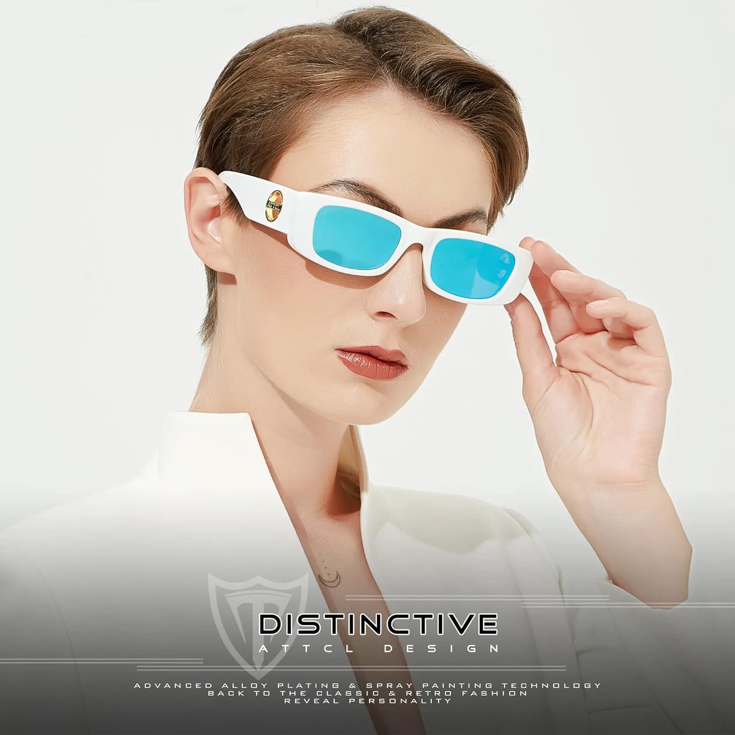 

Женские поляризованные солнцезащитные очки ATTCL, прямоугольная оправа, модные массивные солнцезащитные очки с защитой от УФ-излучения, White+blue/Mirrored