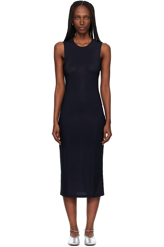 

Jil Sander Черное трикотажное платье-комбинация миди