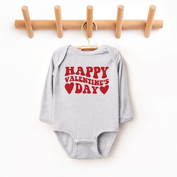 

Боди с длинным рукавом Happy Valentines Day Hearts The Juniper Shop, Heather Grey