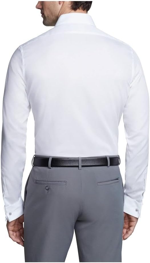 Мужская рубашка Calvin Klein Slim Fit с французскими манжетами, не требующими глажки, с узором «елочка», White 2 — фото 2