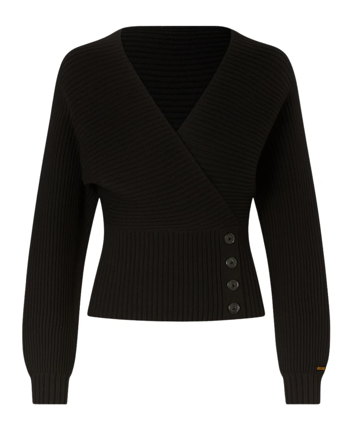 

Черный ребристый вязаный свитер с перекрестными лямками спереди. Twinset, черный