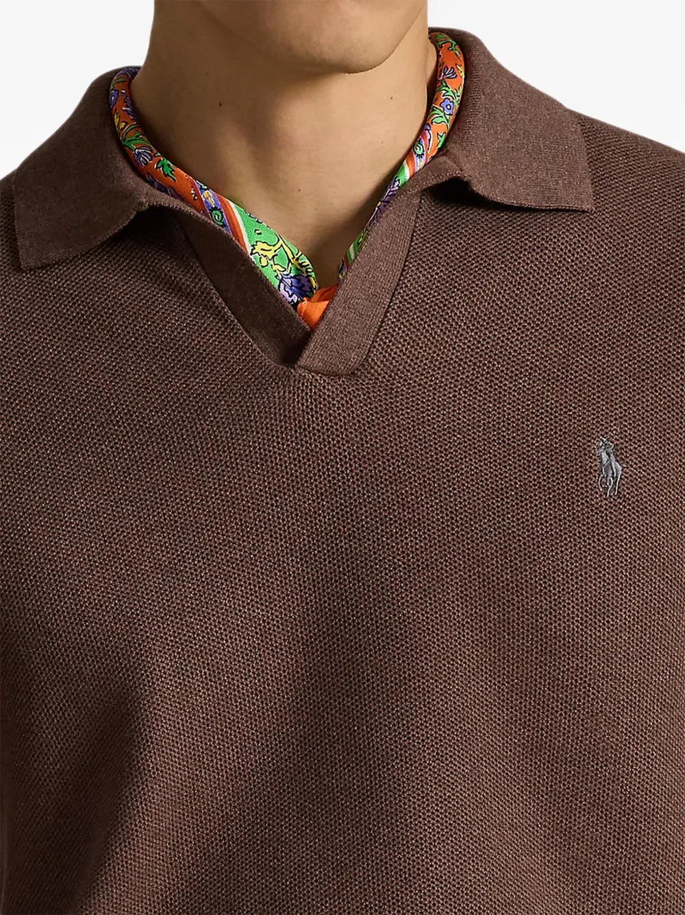 Свитер с вышитым логотипом и воротником-поло Polo Ralph Lauren, коричневый — фото 2