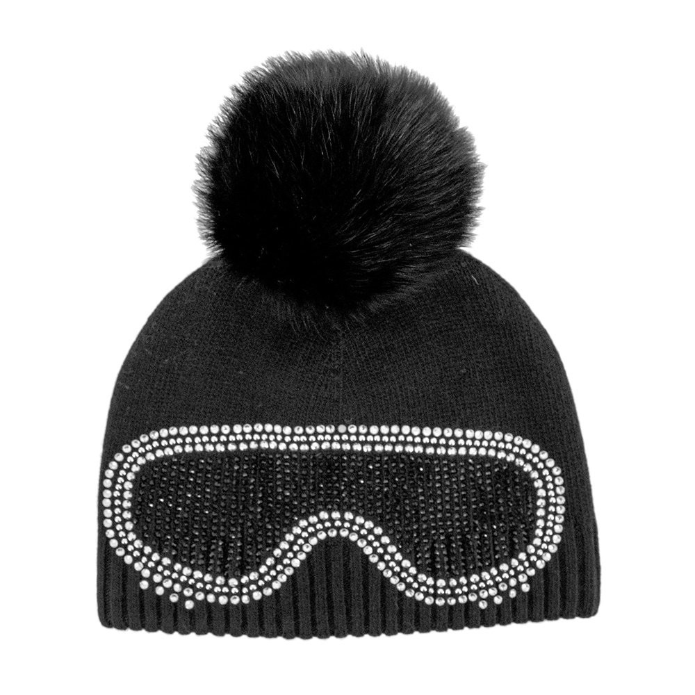 

Шапка-бини Peter Glenn в виде горнолыжных очков с помпоном из лисьего меха (женская), Black Fox