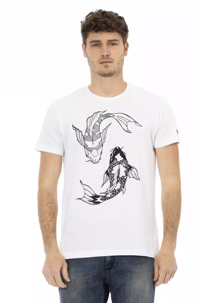 

Шикарная белая хлопковая футболка с круглым вырезом Trussardi