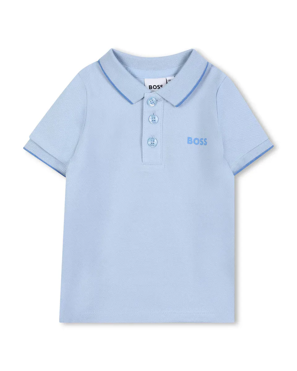 

Синяя хлопковая рубашка-поло для мальчика BOSS Kidswear, бирюзовый