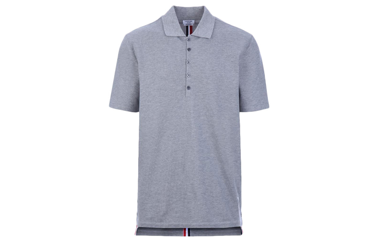 

Классическая полосатая пике-поло расслабленного кроя THOM BROWNE, светло-серый