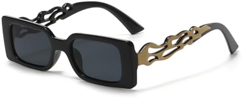 

HaoLMi - Женские ретро-солнцезащитные очки в форме пламени, дорожные очки в стиле хип-хоп, солнцезащитные очки UV400, винтажные прямоугольные солнцезащитные очки, Gold