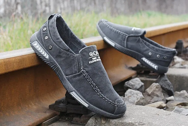 Повседневные лоферы Men's Canvas Low Top Shoes Slip on Sneakers Casual Loafers Sneakers, серый Shoppi — фото 3