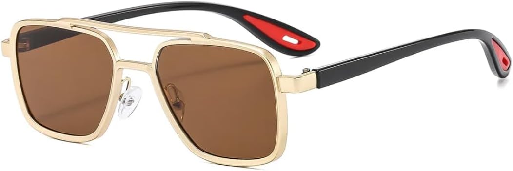 

Винтажные мужские солнцезащитные очки с двойной перемычкой, модные очки с прозрачными линзами Ocean, женские трендовые очки с защитой от УФ-излучения UV400 VVTWSSW, Gold Tea