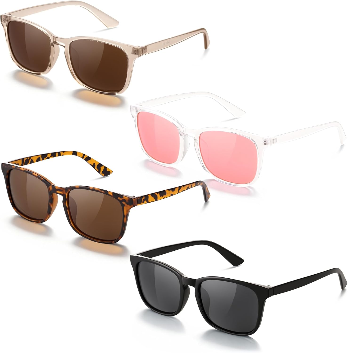 

4 пары поляризованных солнцезащитных очков для женщин и мужчин, модные солнцезащитные очки UV400 в классическом стиле (черно-коричневые) GGSTDDUP, Pink*1/Black*1/Brown*2