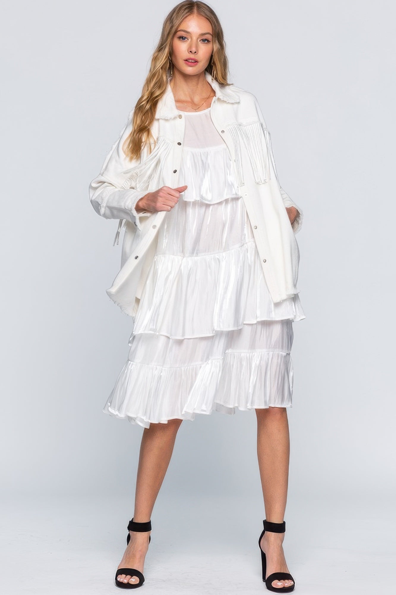 

FASHNZFAB женское платье миди с оборками, белый