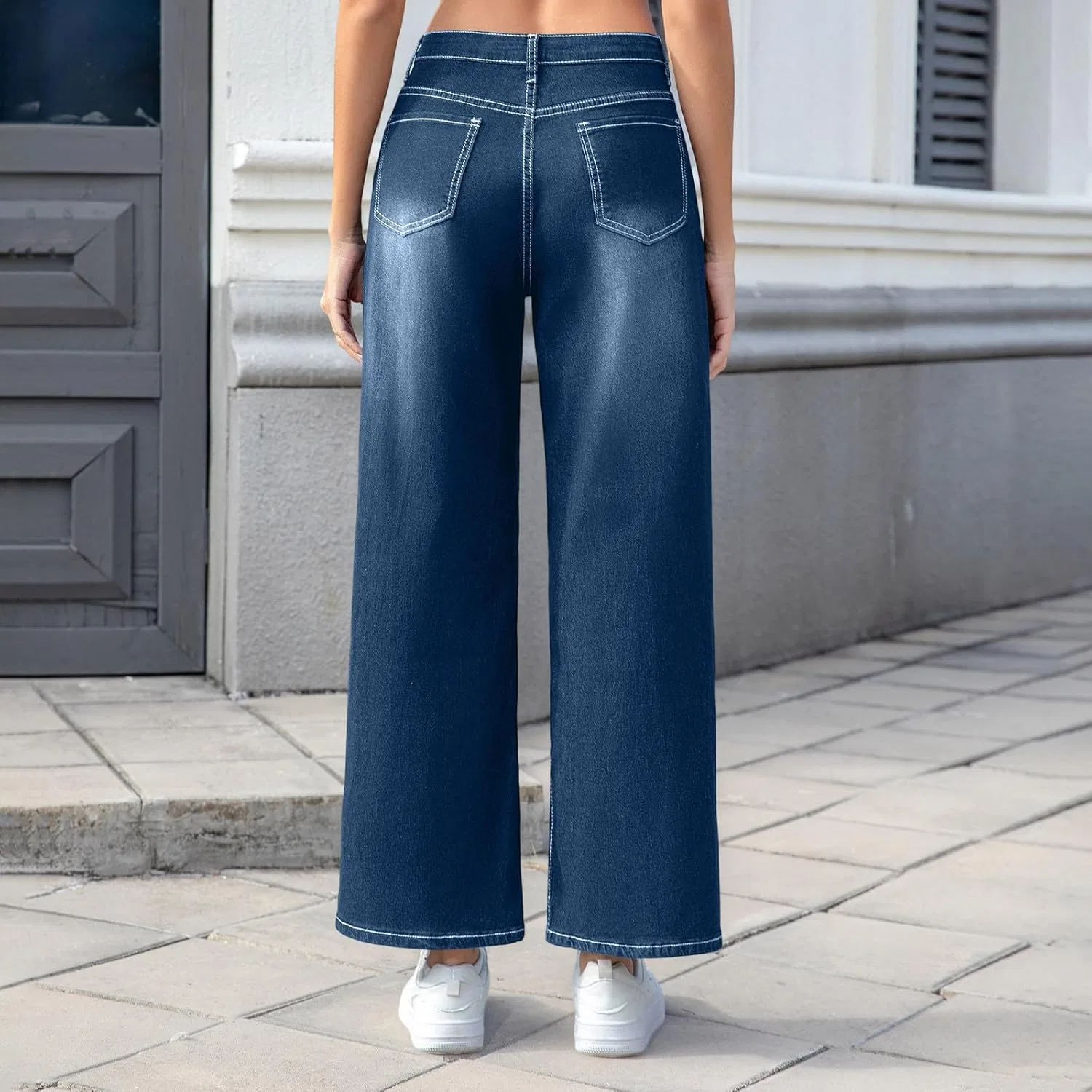Джинсы с завышенной талией, Wide Leg Jeans, Dark Blue — фото 3