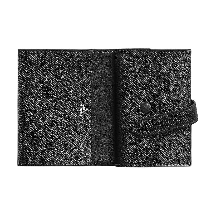 HERMES Мини бумажник Bearn Madame из телячьей кожи мужской 89 черный — фото 2