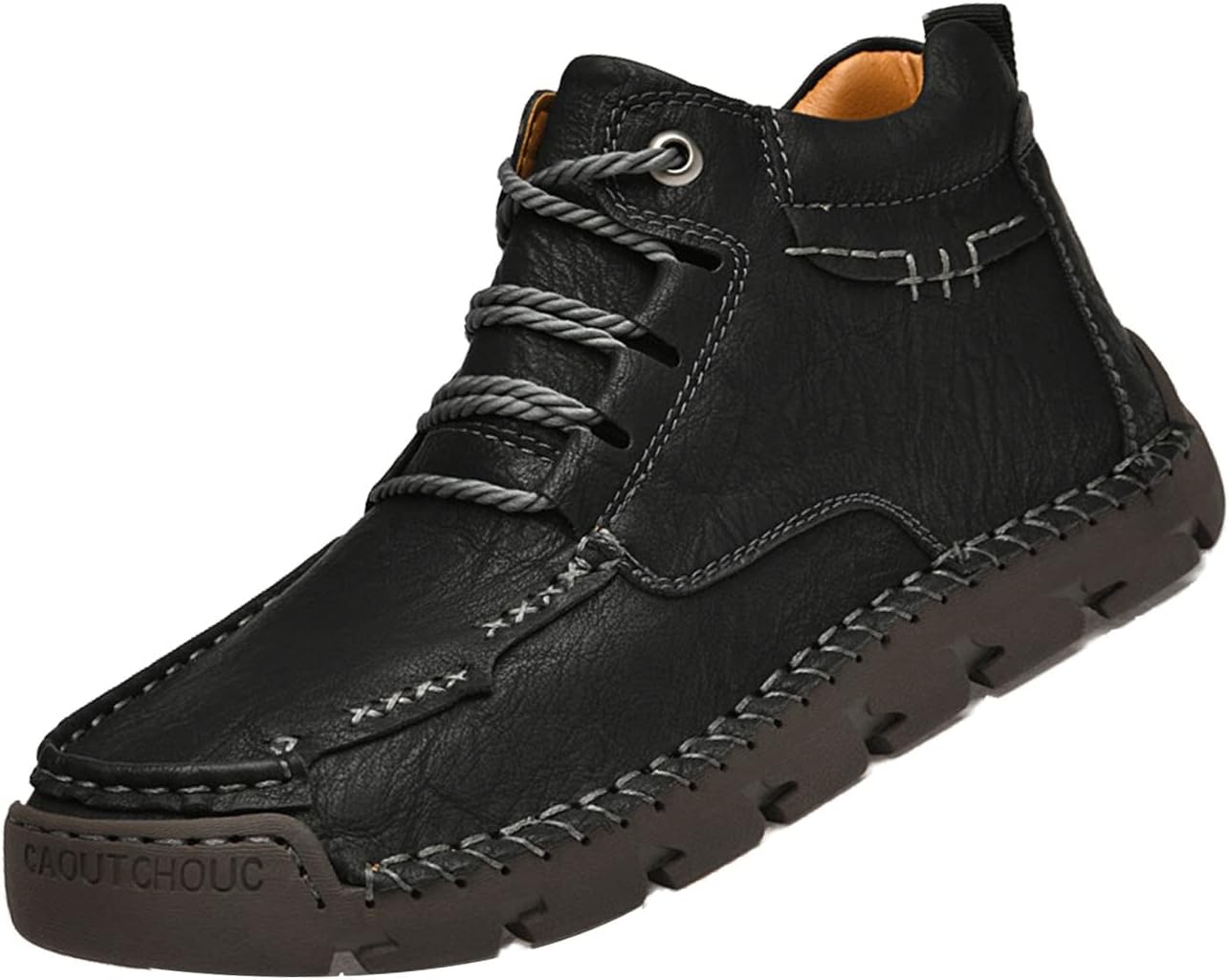 

Мужские винтажные средние кеды для походов MOYOWEI, комфортные осенне-зимние ботинки с ручной строчкой, шнуровкой, нескользящей подошвой для путешествий на открытом воздухе, ботильоны Чукка, черный