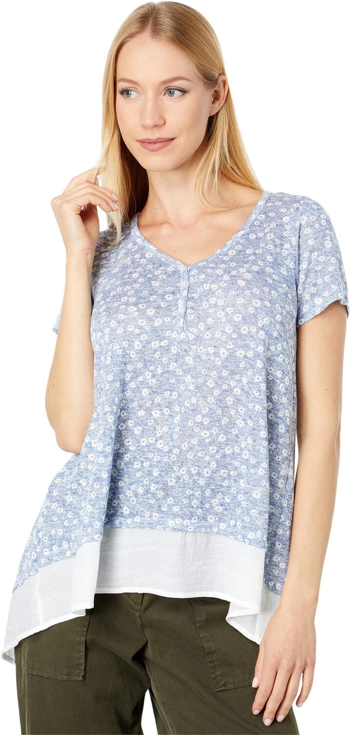 

Рубашка Bobeau Short Sleeve Button-Down Twofer One, цвет Denim Floral