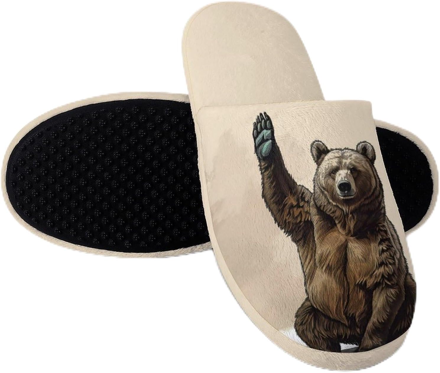 

Мужские тапочки с забавным коричневым медведем, нескользящие, удобные, зимние, теплые, для дома Gtabvect