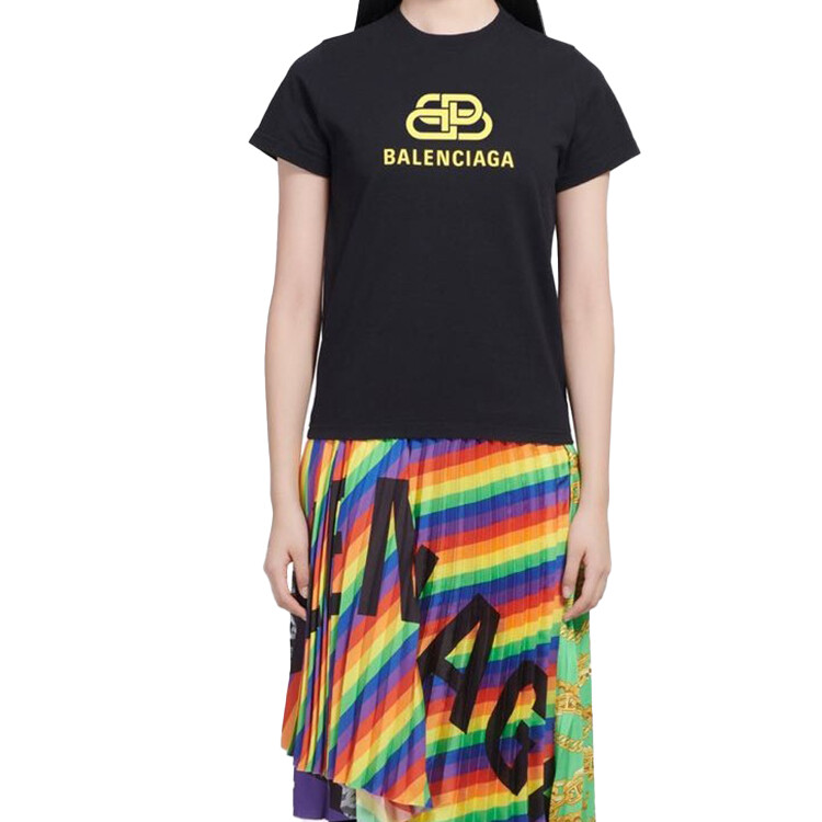 Футболка женская Balenciaga с желтым логотипом, черный — фото 3
