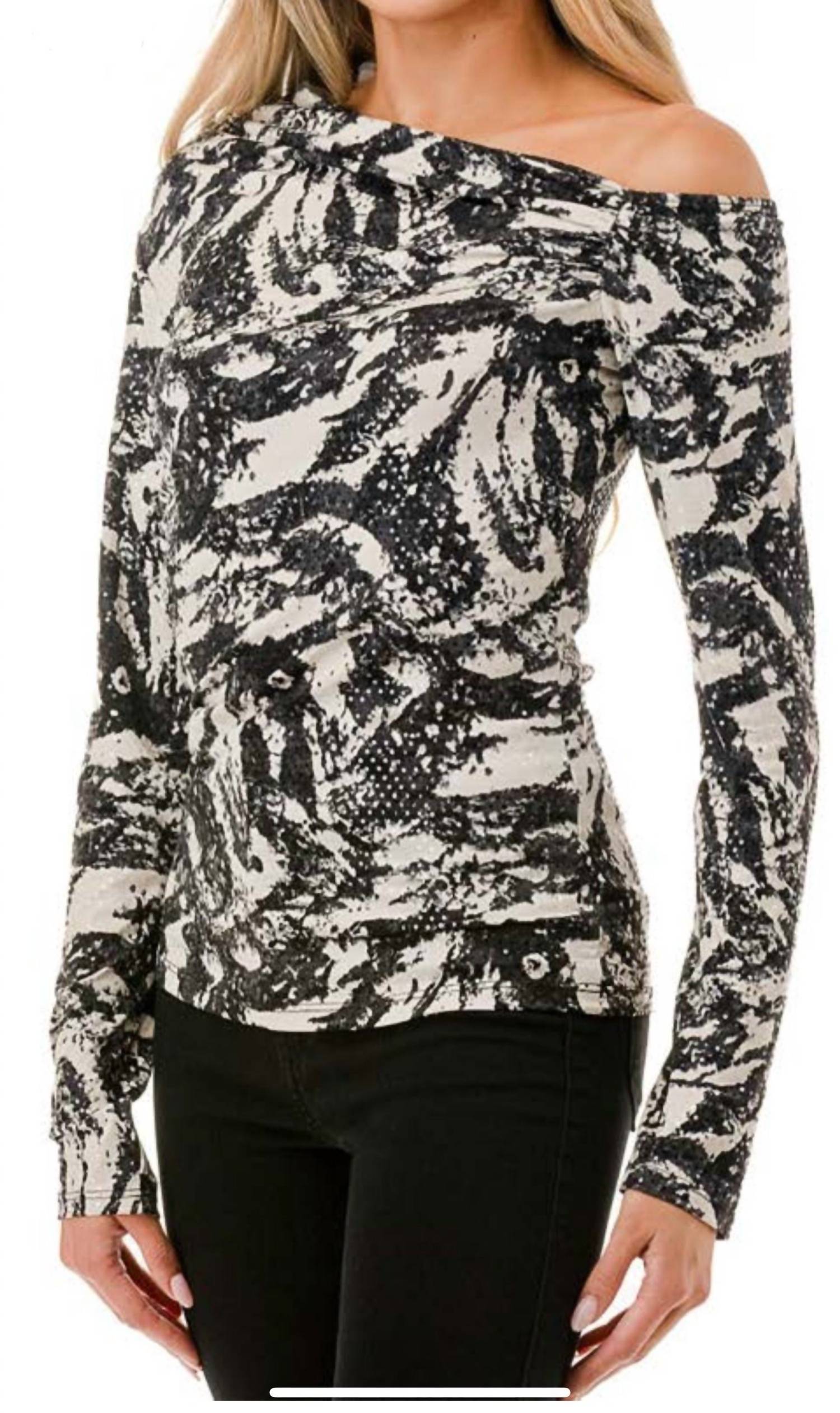 

Ariella Топ с открытыми плечами и драпировкой, бело-черный