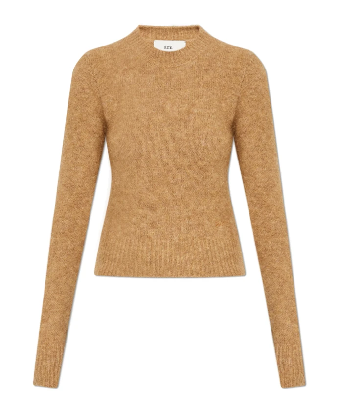 

Свитер с круглым вырезом из альпаки Ami Paris, бежевый