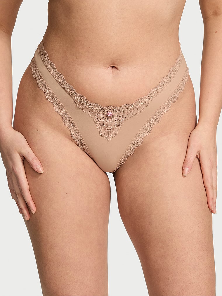 

Бразильские трусики с кружевной отделкой Dream Angels, lace trim praline