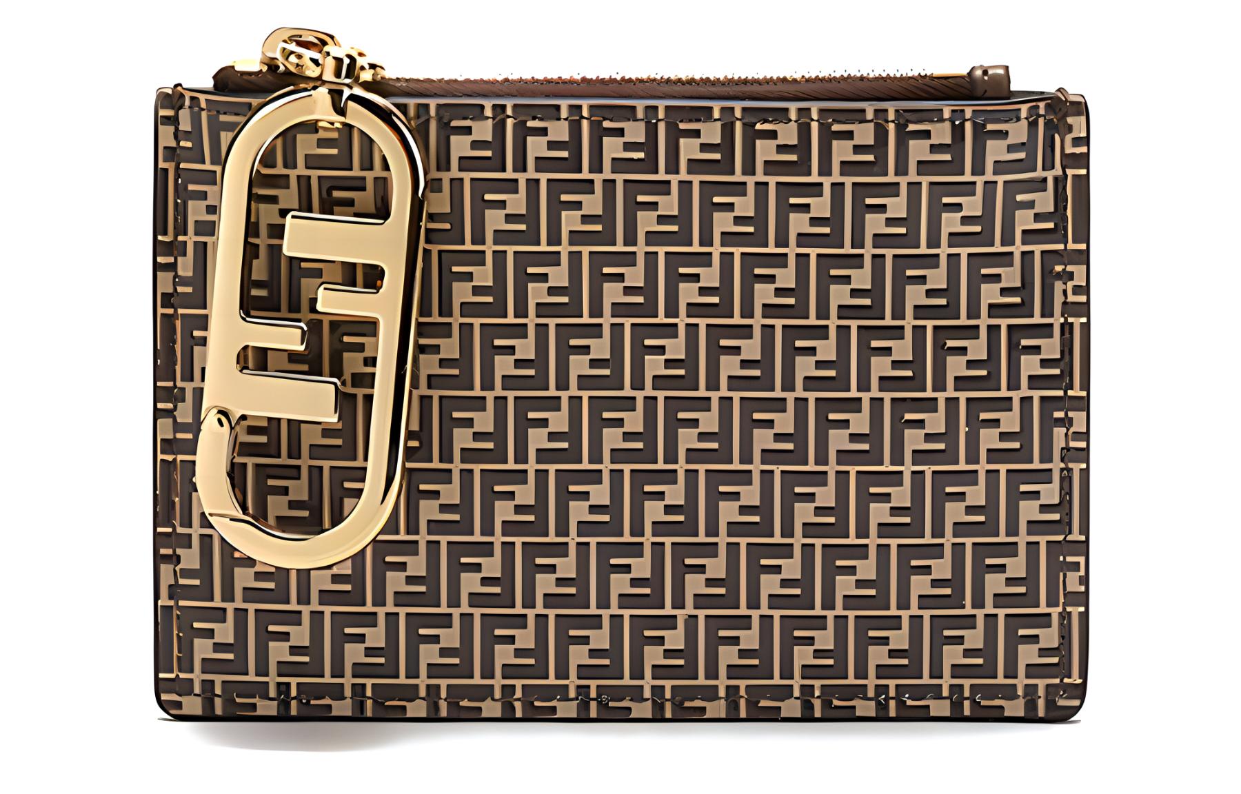 

FENDI Женский кошелек для монет и карт из телячьей кожи бежево-коричневого цвета