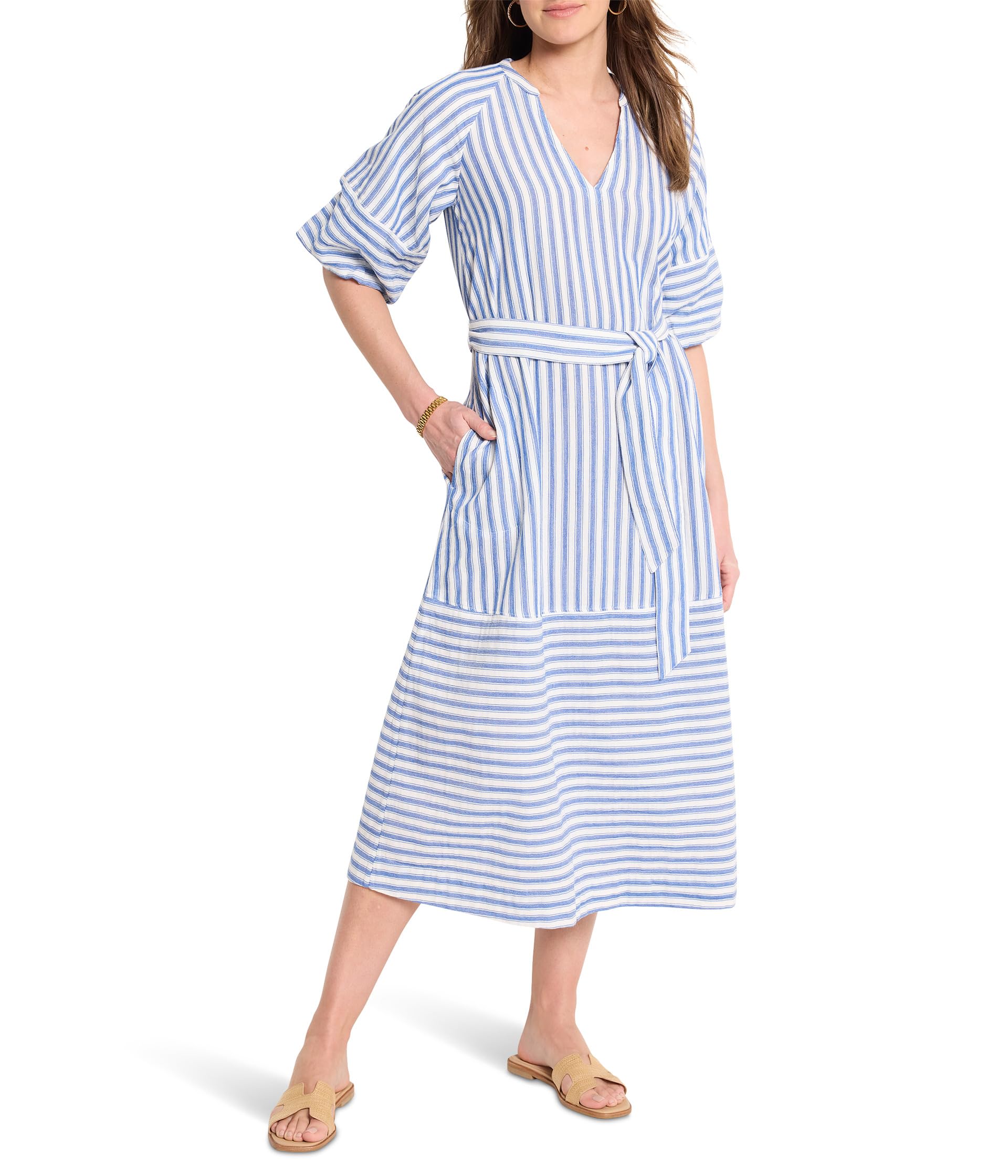 

Платье NIC+ZOE Double Gauze Mixed Stripe Dress, черный мульти