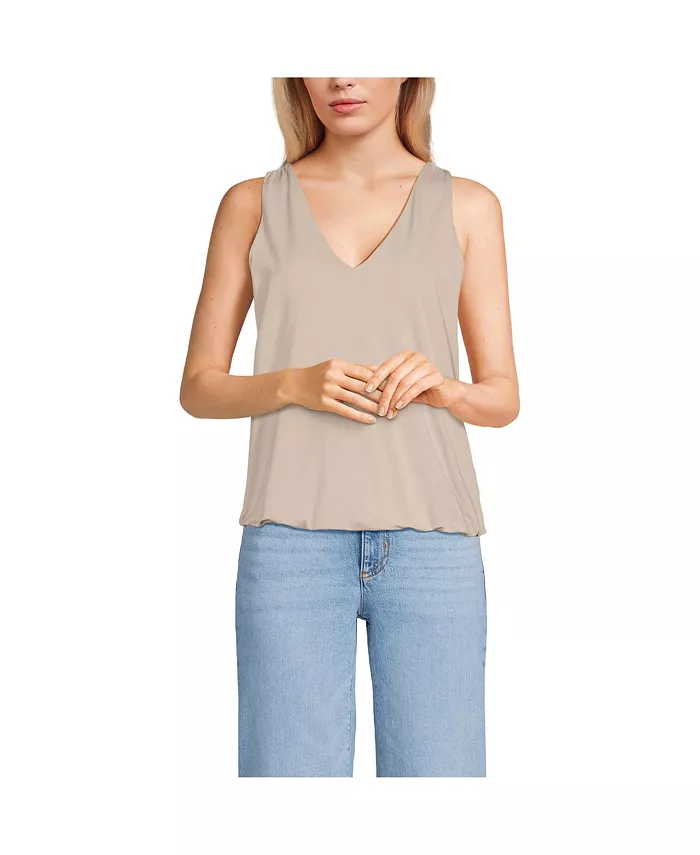 

Женская легкая майка-блузон из джерси с V-образным вырезом Lands' End, розовый