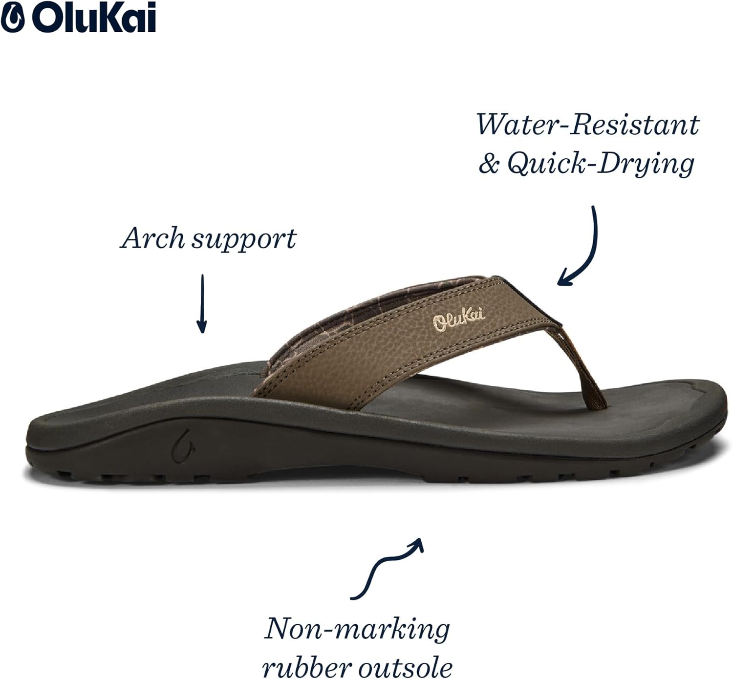 Мужские пляжные сандалии OLUKAI Ohana, водонепроницаемые шлепанцы, поддержка свода стопы и комфортная посадка, легкие и прочные, улучшенное сцепление и устойчивость, Banyan/Island Salt — фото 4