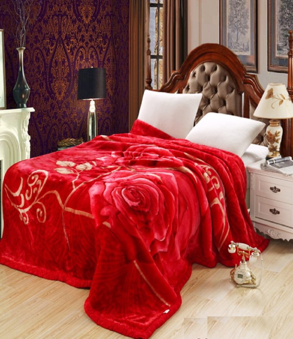 

"DBOZE" теплое тяжелое роскошное плюшевое одеяло из органической норки в корейском стиле, 2-слойное двустороннее шелковистое бархатное флисовое одеяло King, ярко-красный/золотой, цвет Burgundy