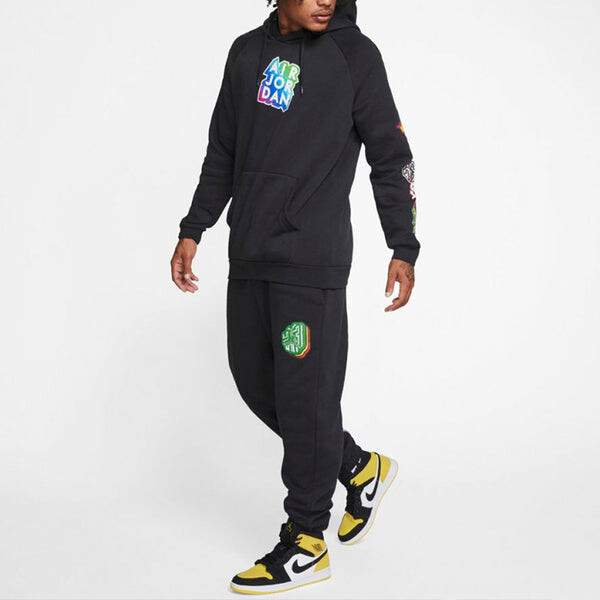 Спортивные штаны Air Jordan MJ Sticker Fleece Pants Casual Sports Fleece Lined Long Pants Black, черный — фото 3