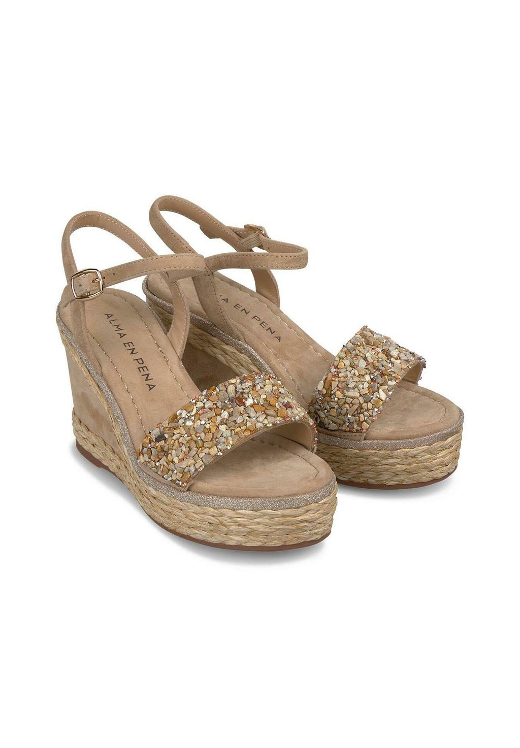 Босоножки на танкетке TIRA CUBIERTA DE PEDRERÍA - High heeled sandals Alma en Pena, светло-коричневый — фото 3