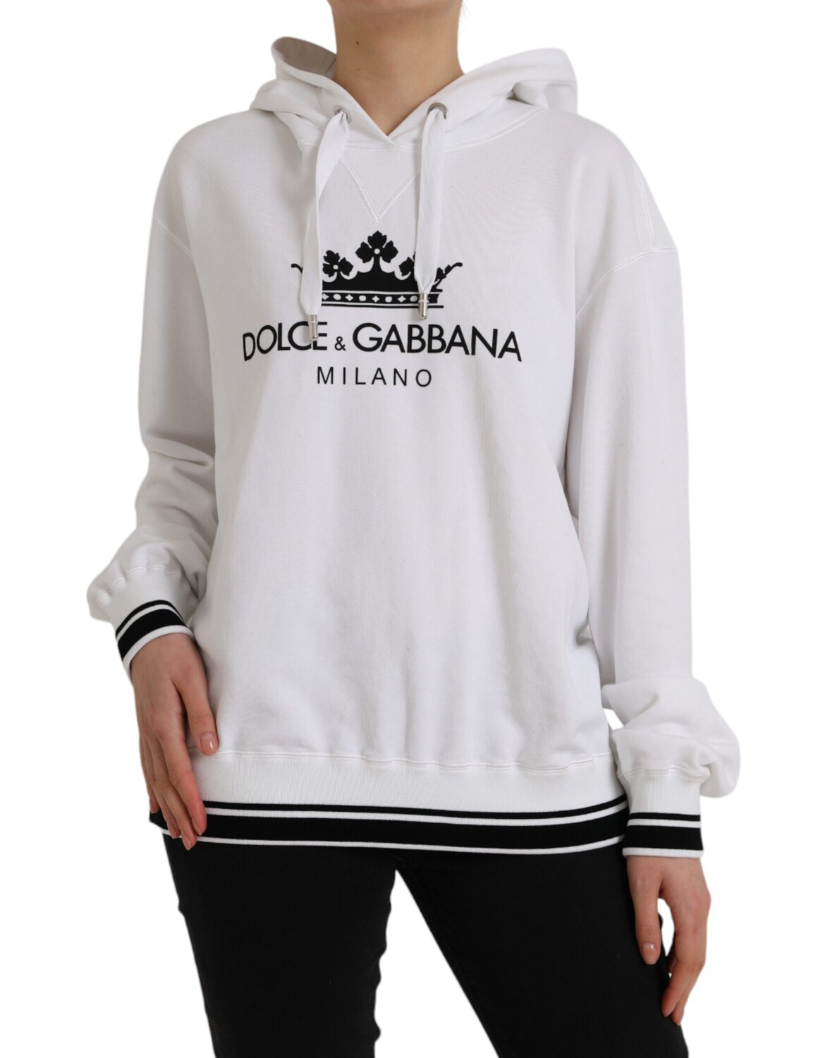 

Белый хлопковый свитер с капюшоном и логотипом Dolce & Gabbana