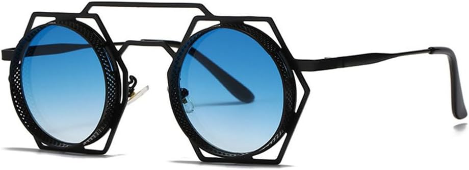 

Круглые солнцезащитные очки в стиле стимпанк для женщин и мужчин, с металлической сеткой, с индивидуальным дизайном, солнцезащитные очки для женщин с защитой от УФ-излучения UV400 TYUVIVO, Black-blue