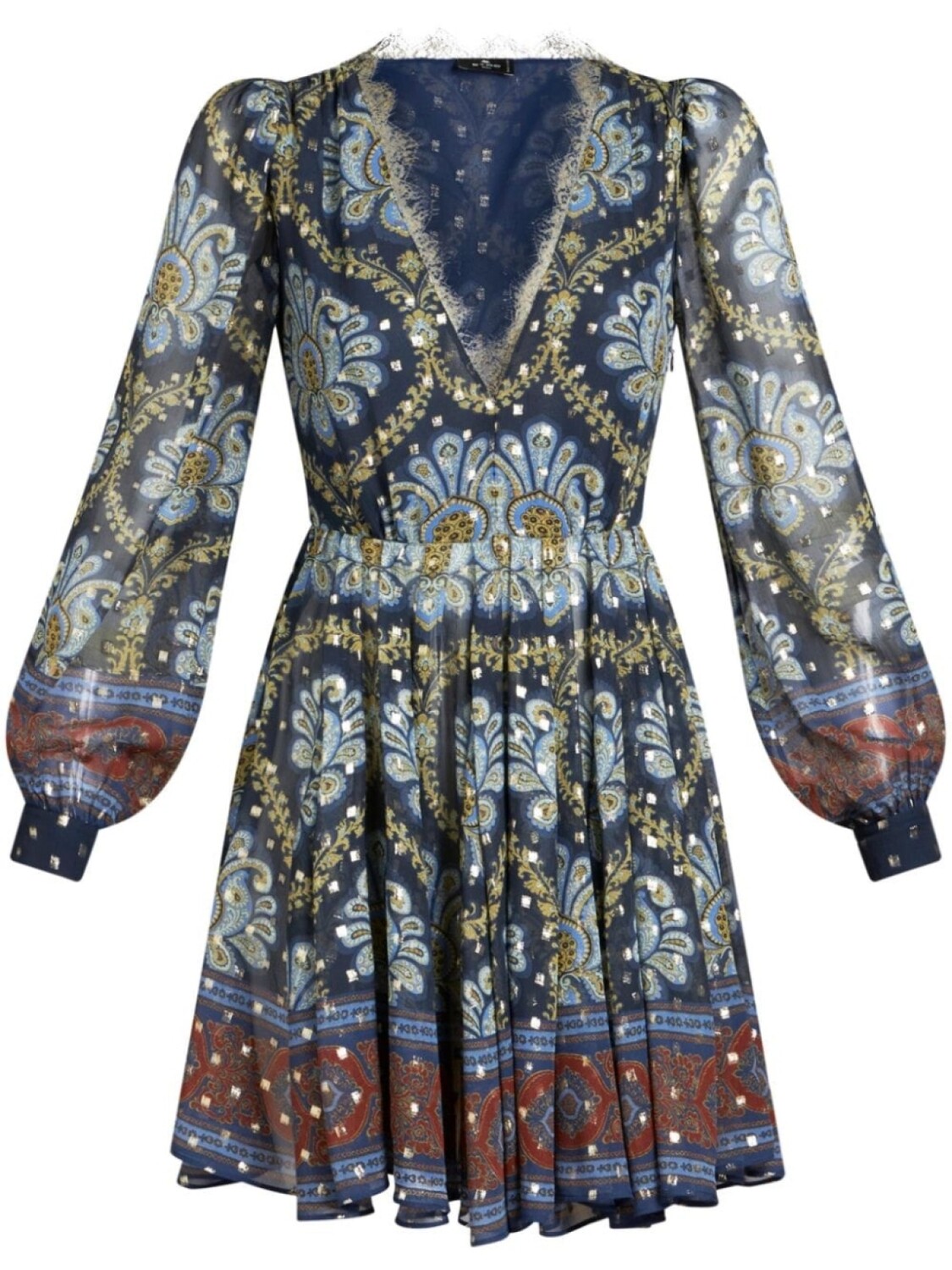 

ETRO платье мини с кружевом и цветочным принтом, синий