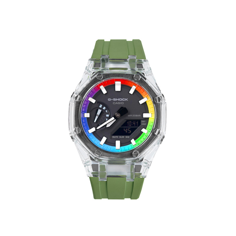 

CASIO Часы Unisex Liquid Crystal/Analog Dual Display Series 48.5mm Black Watch, Rainbow Paradise Glacier Dark Green