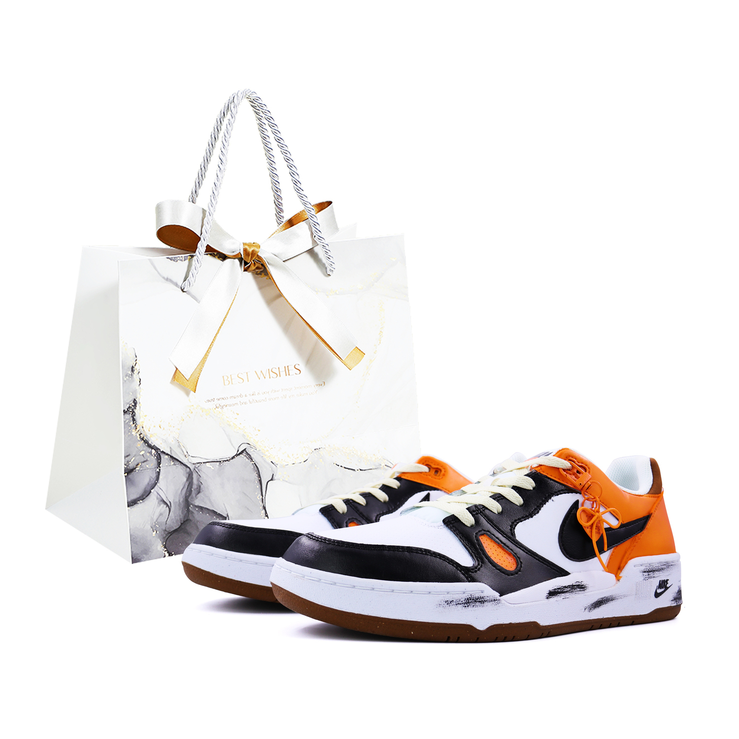 

Full Force Special Shopping Bag, Wild Patchwork Synthetic Leather Abrasion Resistant Low top Skateboard Shoes Nike, черный белый оранжевый