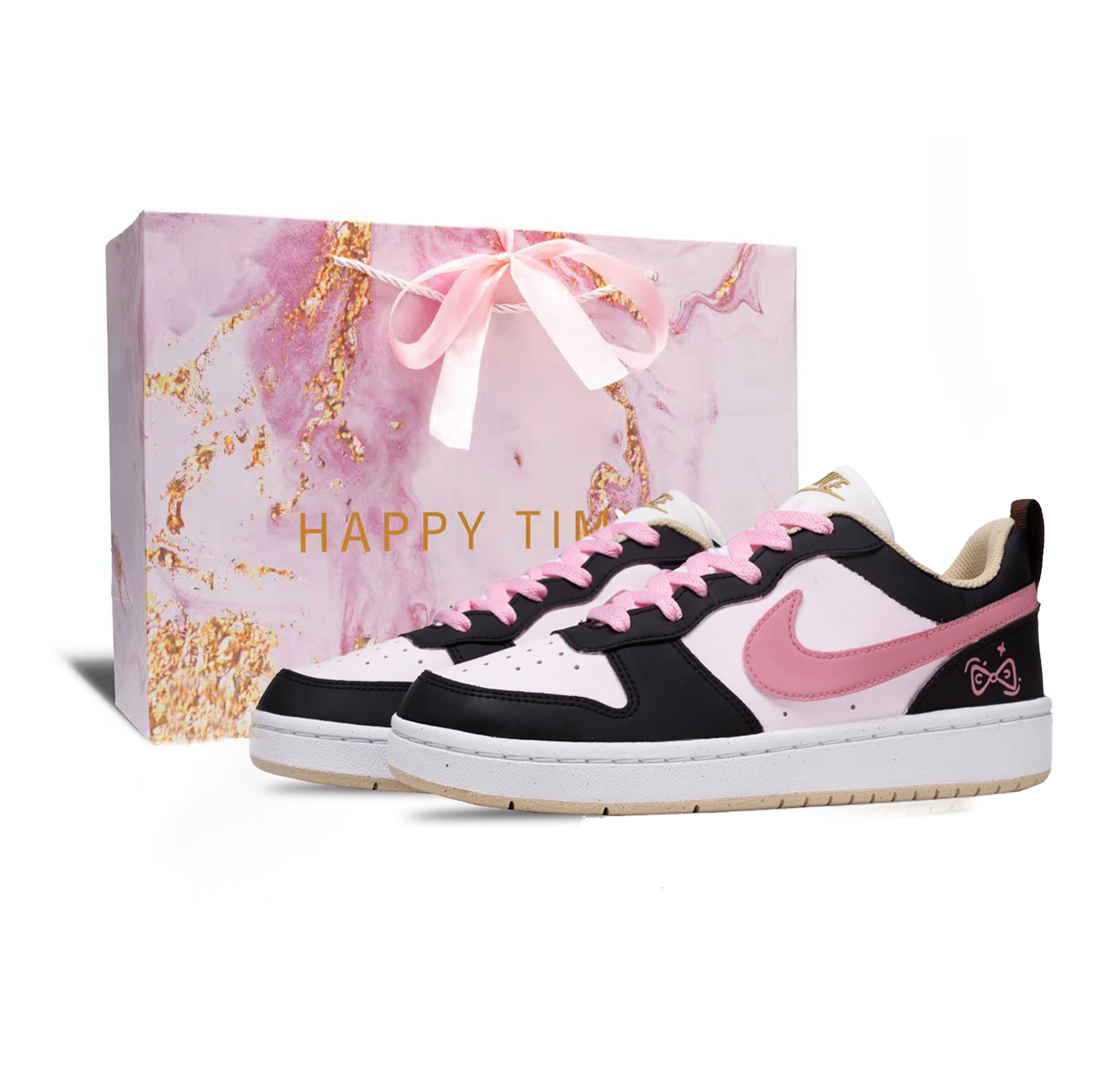 

Nike Court Borough Synthetic Leather Slip Resistant Abrasion Resistant Low top Kids' Skateboarding Shoes Black Pink