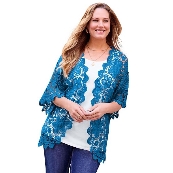 

Женский плюс сайз элегантный кружевной кардиган Catherines, Vibrant Blue