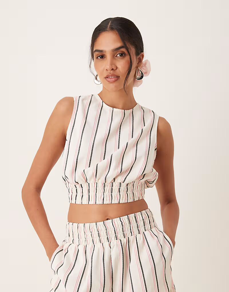 

Топ с открытой спиной и сборками в розовую полоску Asos Design