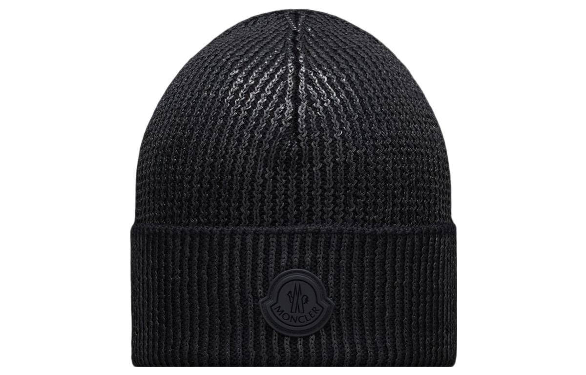 

Шапка вязаная ребристая с нашивкой-логотипом Moncler, черная