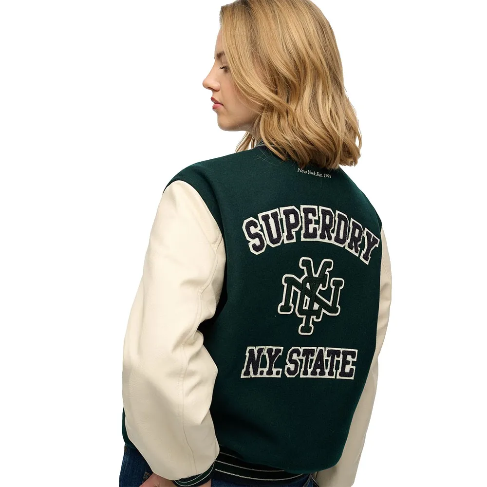 Куртка-бомбер Superdry с нашивками в стиле Varsity, зеленый — фото 4
