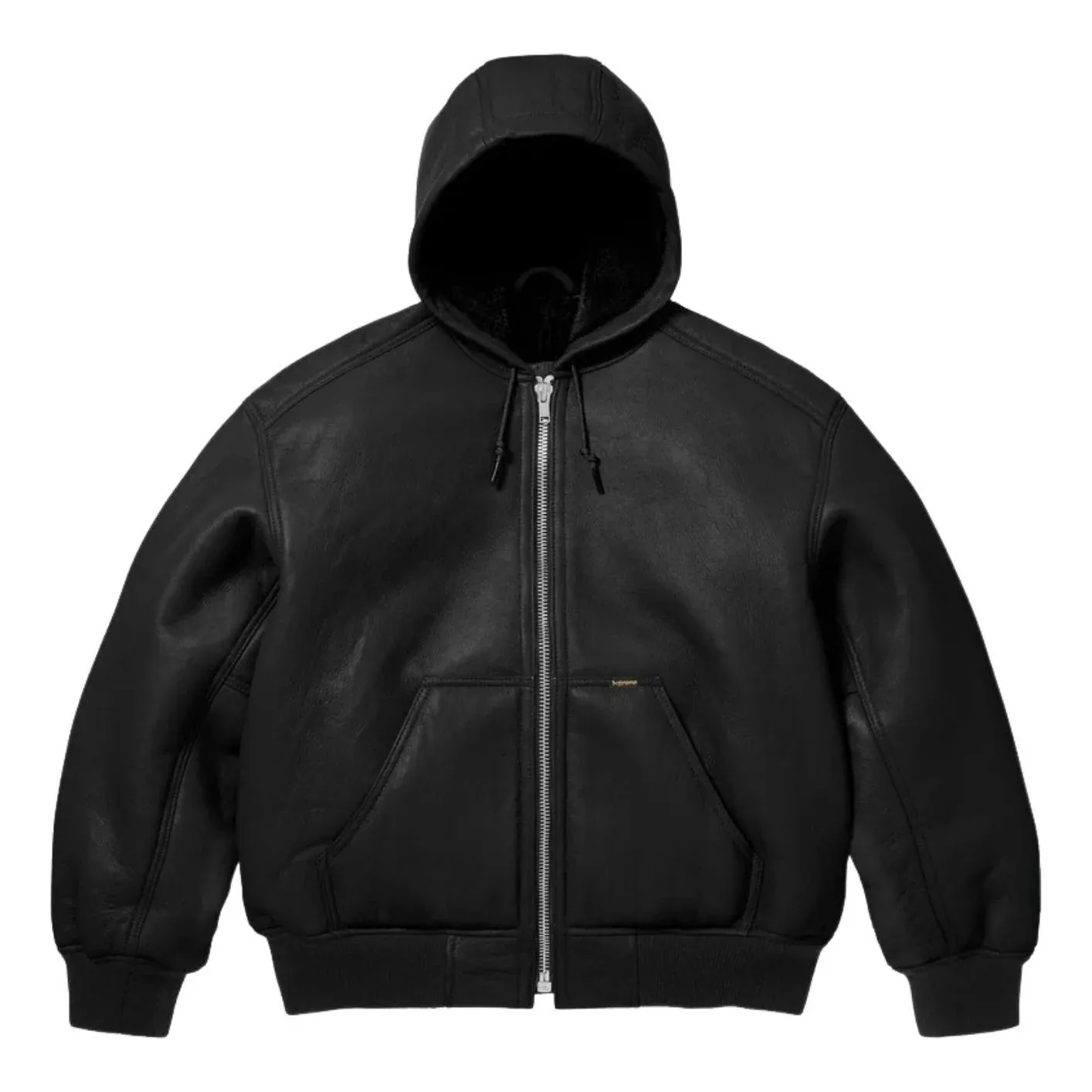 Рабочая куртка Supreme FW25 x Schott с капюшоном из овчины, черная