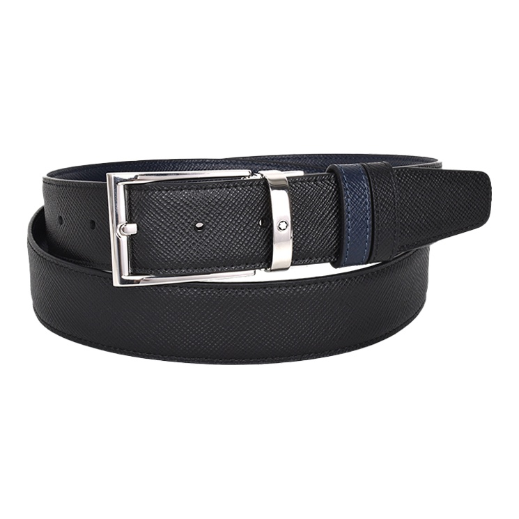 

MONTBLANC Мужской кожаный ремень двухсторонний двухцветный универсальный, Black/Blue