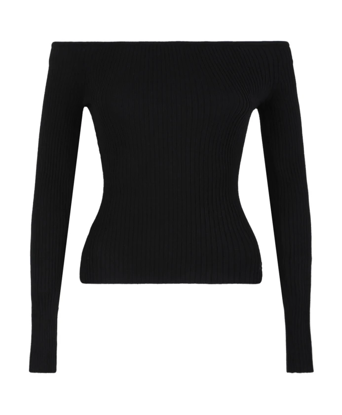 

Черный трикотажный топ в рубчик с открытыми плечами Courrã¨Ges, черный